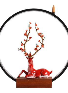 中式梅花鹿倒流香工艺装饰摆件