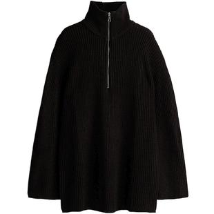 HM女装毛针织衫冬季简约上部配拉链粗线针织套衫1232270