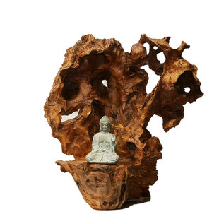 天然随型风化枯木禅意家庭办公佛茶室柜实木一体根雕摆件古典民宿