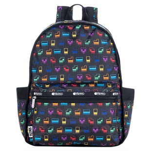 LeSportsac乐播诗新款Tetris联名黑色满印彩格大容量通勤双肩包女