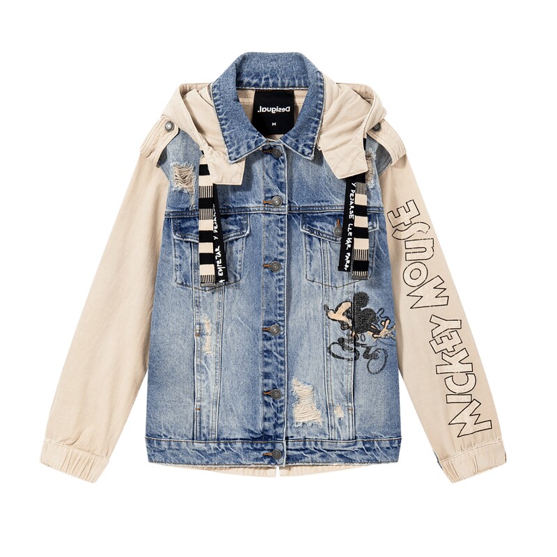 Desigual 印花牛仔拼接可拆帽女士外套