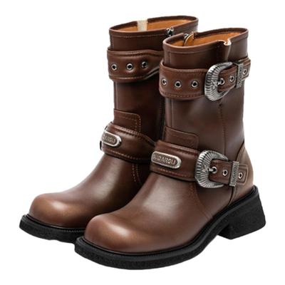 白鹿赵昭仪同款|SugarSu酥履秋冬牛皮美拉德时装高跟骑士短靴女