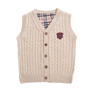 宝宝儿童马甲婴儿棉毛衣秋冬薄款针织毛线学院男童外穿开衫背心