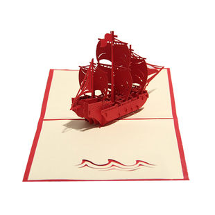 一帆风顺帆船3D立体贺卡剪纸龙舟卡片生日纸雕企业定制感恩节祝福