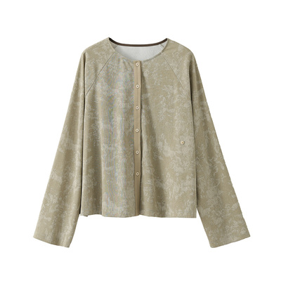 CHENXIAN国风印花喇叭长袖衬衫