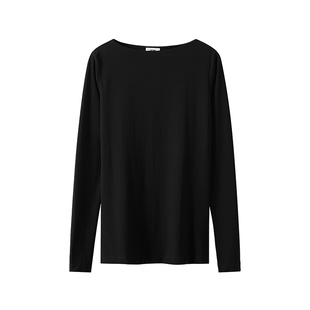 440ME女装 秋季经典黑优雅小一字领上衣显瘦打底长袖T恤FCSS0032J
