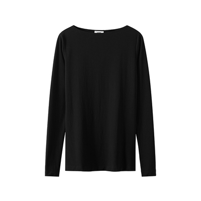 440ME黑色显瘦精致一字领长袖T恤