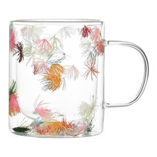 高鹏硅真花双层玻璃水杯耐高温家用牛奶杯果汁高颜值咖啡杯伴手礼