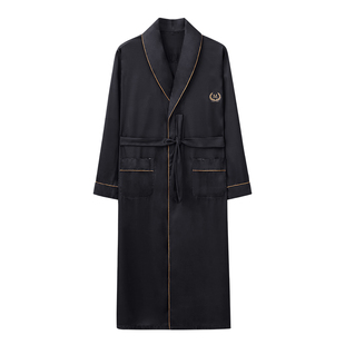 高级感长袖睡袍男士春秋冰丝夏季薄款仿真丝绸睡衣中长款浴袍浴衣