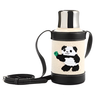 tbh野兽派家居熊猫嘭嘭便携大容量复古保温杯背带式保温壶保冷杯