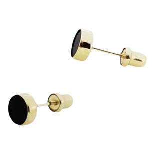 14K黄金进口D色莫桑石黑玛瑙耳钉欧美圆扣百搭情侣款耳鼓钉ins风