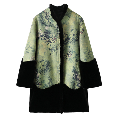 高贵水貂领妈妈冬装皮毛一体外套