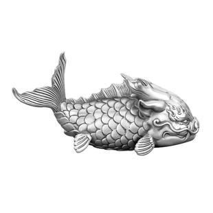 九乐足银999立体浮雕做旧龙鱼摆件手把玩件茶宠茶具摆件创意礼品