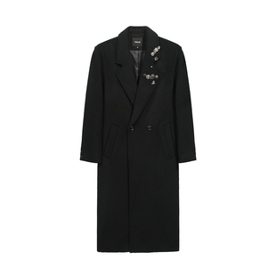 TZ killer 65%羊毛「陨星」金属扣大衣 毛呢长款黑色百搭外套秋冬