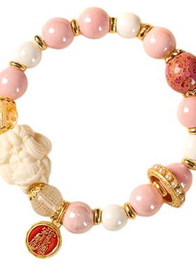 龙虎山九尾狐香琉璃手串大漆转运珠香灰粉瓷九尾本命年招桃花手链