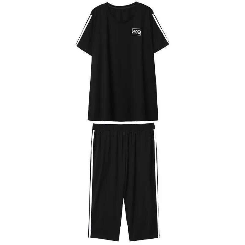 加肥加大码时尚休闲运动套装女夏季新款宽松印花短袖七分裤两件套