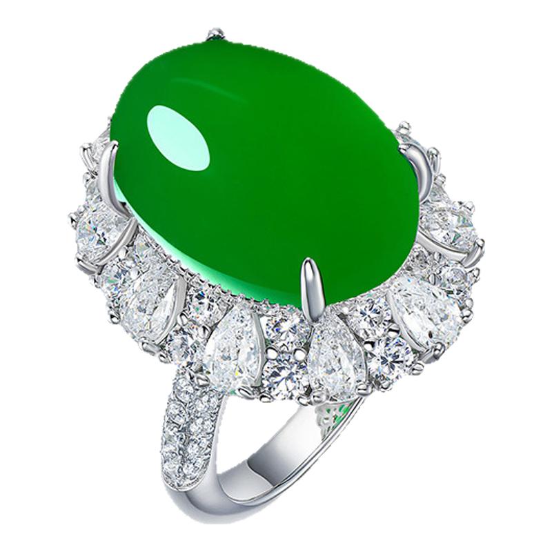 AILEQ纯银天然玉髓石戒指特大鸽子蛋面媲美翡翠新中式风女轻奢k10