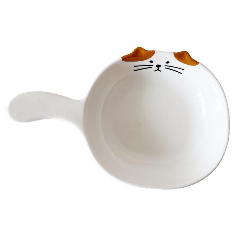 韩国ins猫咪陶瓷带把手柄盘子家用餐盘碗焗饭烤盘水果零食小菜碗