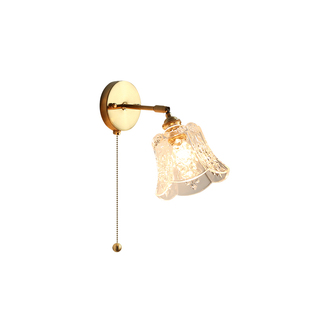 烁阳雕花玻璃壁灯自带拉线开关日式卧室床头书房客厅镜前调节壁灯