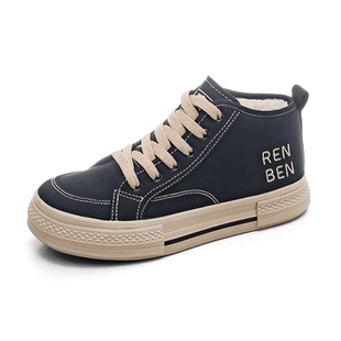 人本学生棉鞋子女款新款加绒高帮2025冬季厚底帆布鞋保暖韩版百搭