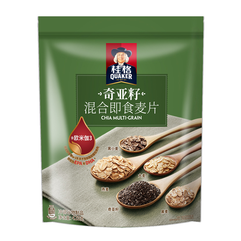 桂格奇亚籽混合即食燕麦片420g*1袋装谷物冲饮麦片代餐早餐