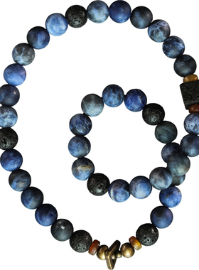 原创设计风蓝纹石磨砂面百搭手串