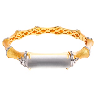 VISING珠宝《节节高升》天然水沫石英质玉金色竹节手镯古法金拉丝