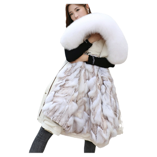 2025年新款狐狸毛内胆派克服女冬皮草外套可拆卸獭兔毛中长款爆款