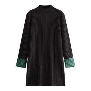 针织连衣裙女秋冬新款内搭打底显瘦小黑裙小个子中长直筒裙毛衣裙