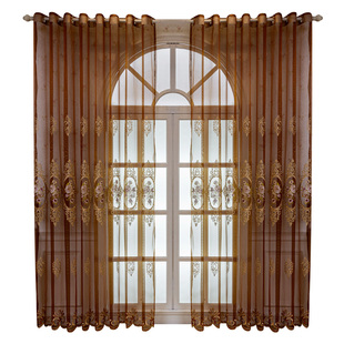 欧式高档奢华刺绣窗纱客厅卧室防晒遮阳透光纱帘咖色阳台隔热遮光