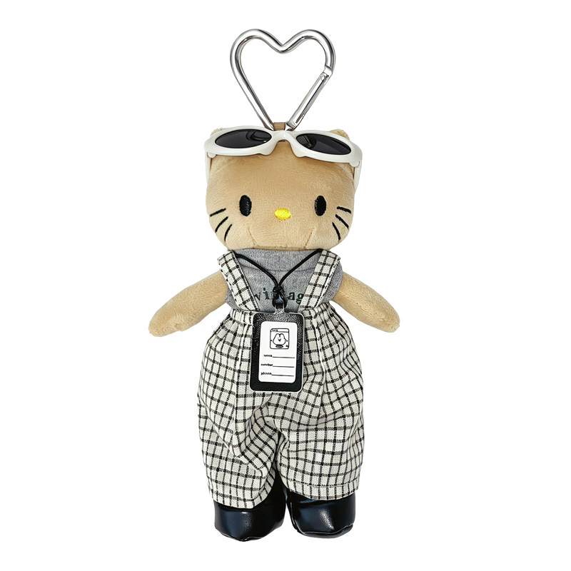 格子背带阔腿裤黑皮长腿hellokitty包挂件时尚穿搭kitty猫包挂饰