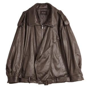 【自营】ELLE摩登复古防风皮衣女2025春季新款宽松休闲高级感外套