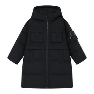 RBIGX瑞比克童装冬季新款潮流儿童设计感长款百搭连帽羽绒服