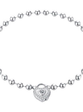 原创s925纯银爱心锁头珠珠手链简