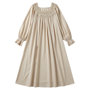 法式长袖蕾丝睡裙女款纯棉复古大码公主风宫廷风睡衣女高级家居服