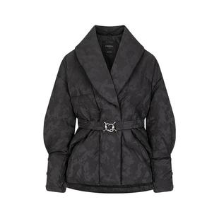 艾莱依鹅绒羽绒服女新款重工提花加厚保暖翻领西装领收腰优雅外套