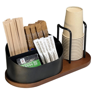 胡桃木纸杯架高级感一次性杯子取杯器桌面收纳咖啡茶包水杯置物架