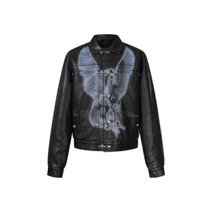 【品牌直发】 theboyhasnopatience TBHNP 骑士天马印花皮衣外套