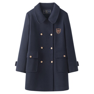 东京岁时记jk秋冬学院风藏青色毛呢外套女小个子双排扣中长款大衣