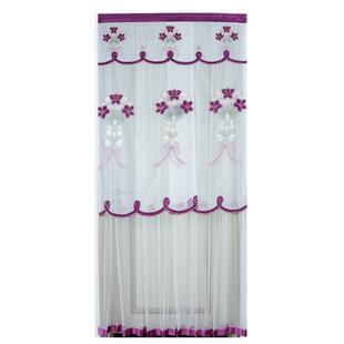 新款双纱双开魔术贴门帘免打孔伸缩杆厨房卧室隔断帘防蚊蕾丝帘子