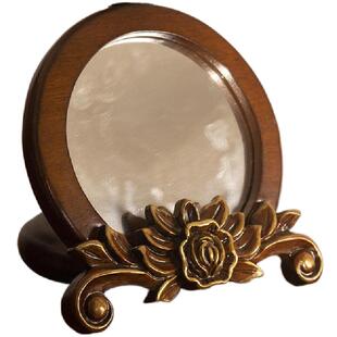 实木欧式化装镜子中古风化妆镜子桌面梳妆镜台面镜子