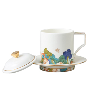 国瓷永丰源官方幸福和鸣350ml3件套盖杯会议杯家用陶瓷杯子马克杯