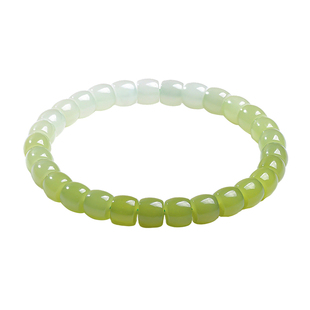 印象眸和田玉手串男女款黄口直切珠渐变单圈正品玉石手链新年礼物