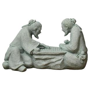 迷你下棋老者创意小摆件青砂石鱼缸桌面造景装饰复古对弈仙翁人物