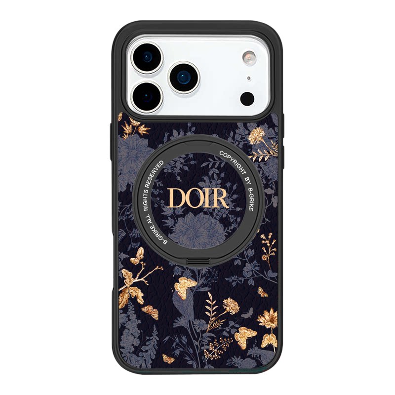 适用于苹果iPhone17pro手机壳新款16磁吸带支架旋转15promax皮质保护套14复古风金蓝花13大牌高级感超薄防摔