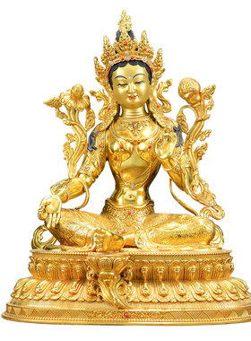 全鎏金绿度母铜像摆件