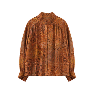 【清弦】红云纱女上衣立领长袖衬衫新中式桑蚕丝开衫外套秋冬3055