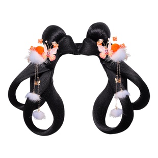 古装儿童假发发髻发箍一体式毛茸茸发夹发饰组合冬季可爱套装搭配