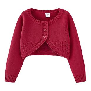 A类纯棉女童开衫外套毛衣公主短款开衫搭配礼服裙日系白色小香风