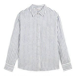 【源野衬衫】GANT/甘特26春夏女纯亚麻条纹衬衣休闲老钱长袖衬衫